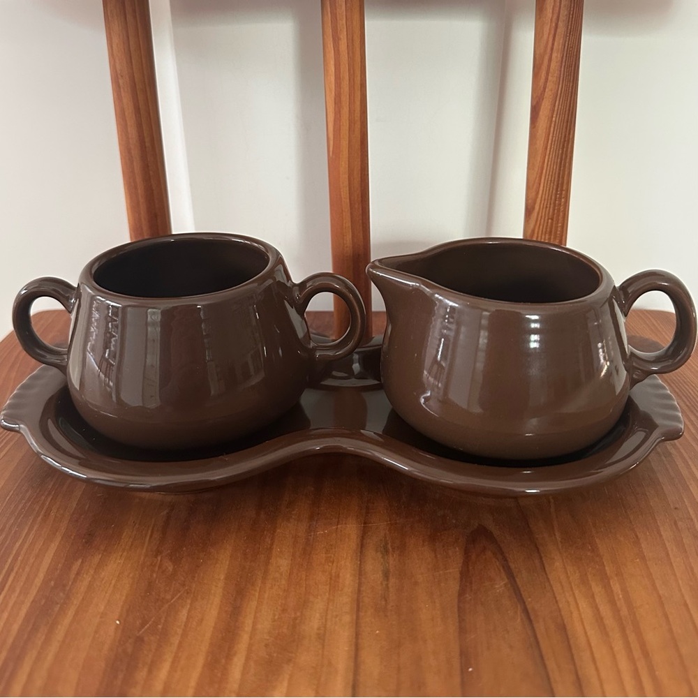 Fiesta Creamer and Sugar Bowl Base Tray Chocolate Brown Coffee Tea Fiestaware
